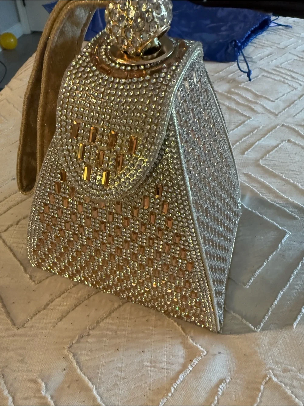 Crystal Embellished Gold Evening Bag